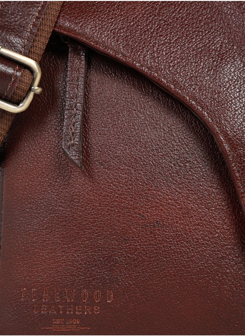 TEAKWOOD - Real Genuine Leather Messenger Crossbody Bag Brown - Image 1