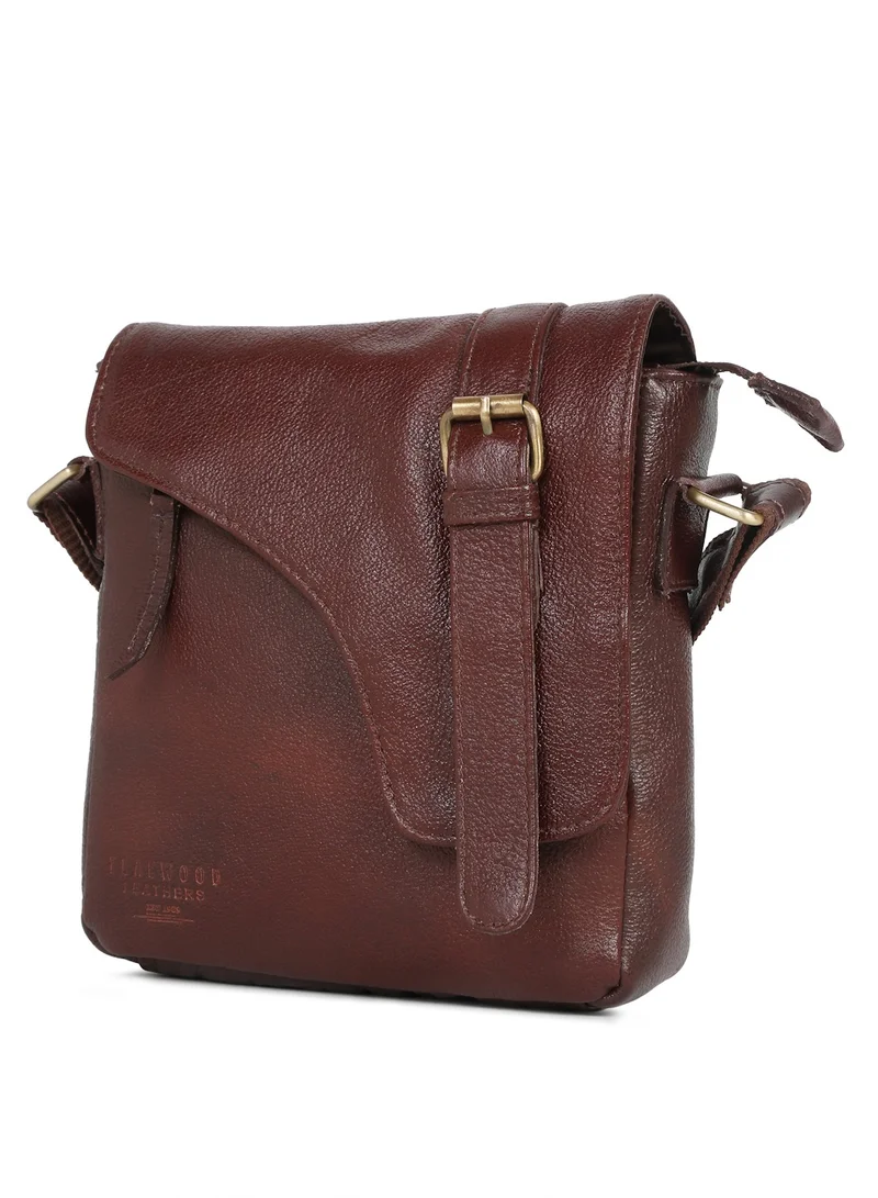 TEAKWOOD  Teakwood Genuine Leather Messenger Bag for Men | Cherry Brown Crossbody Sling Bag | Fits Tablet | Multi-Compartment | Adjustable Shoulder Strap | Lightweight Durable Design | Ideal for Office, Travel & Daily Use for Men | Best Price UAE