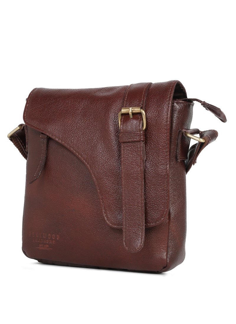 TEAKWOOD Real Genuine Leather Messenger Crossbody Bag Brown  - Image 5
