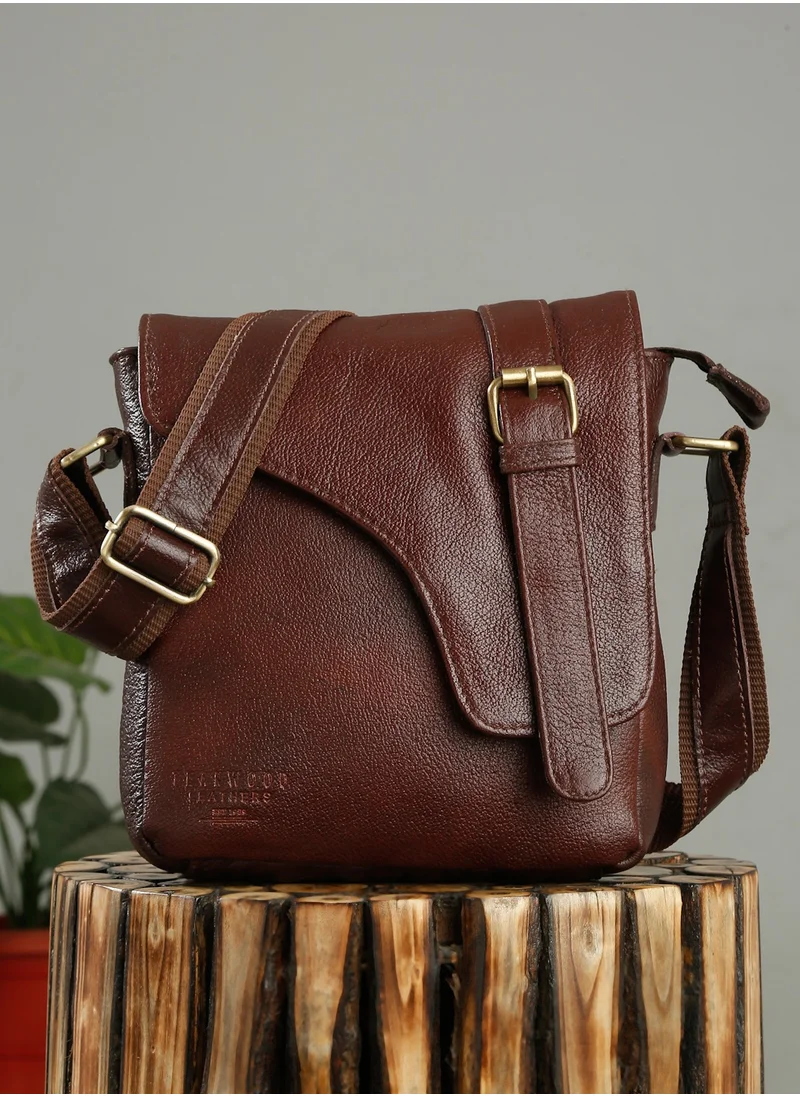 TEAKWOOD Real Genuine Leather Messenger Crossbody Bag Brown