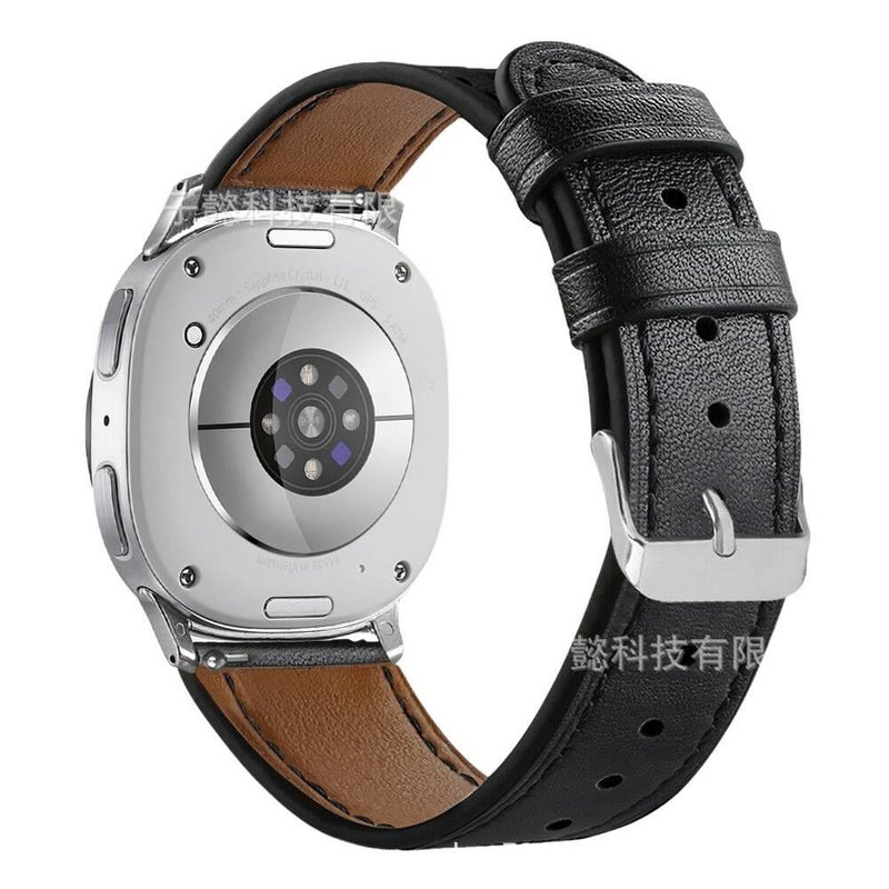 Adjustable Leather Classic Strap Smartwatch Band Compatible with Samsung Galaxy Watch 8 Classic with Fit Replacement Strap in White - Image 3
