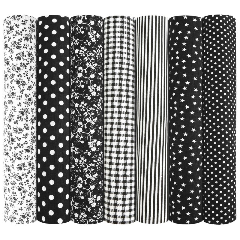 Ainiv 7pcs Fabric Bundles Squares, 19.68"x19.68" 100% Cotton Quilting Fabric Bundles, Floral Precut Squares Patchwork for Quilting, Sewing, DIY Crafts, Mask, Black - Image 1