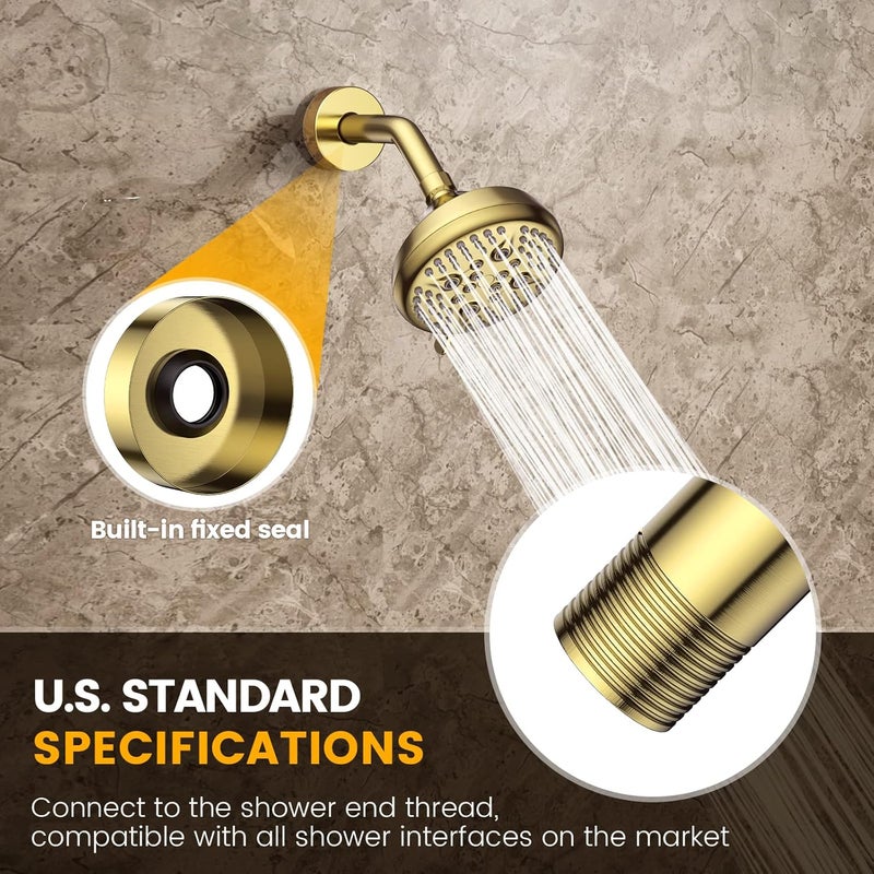 YASFEL Brushed Gold Shower Arm 6" Shower Extension Arm Pipe with Flange and Teflon Tape for Shower Head & Handheld Shower Head(SUS 304, Brushed Gold,NPT) - Image 4