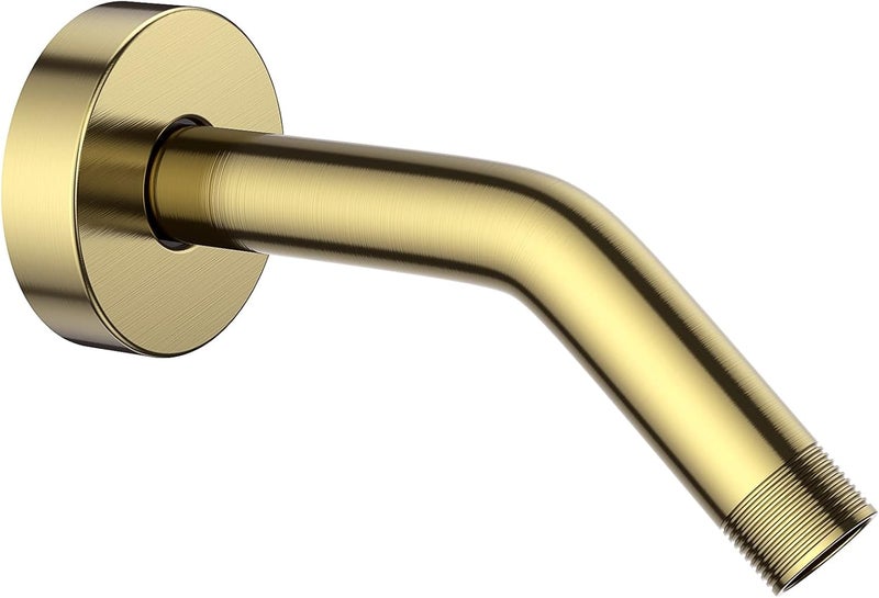 YASFEL Brushed Gold Shower Arm 6" Shower Extension Arm Pipe with Flange and Teflon Tape for Shower Head & Handheld Shower Head(SUS 304, Brushed Gold,NPT) - Image 1