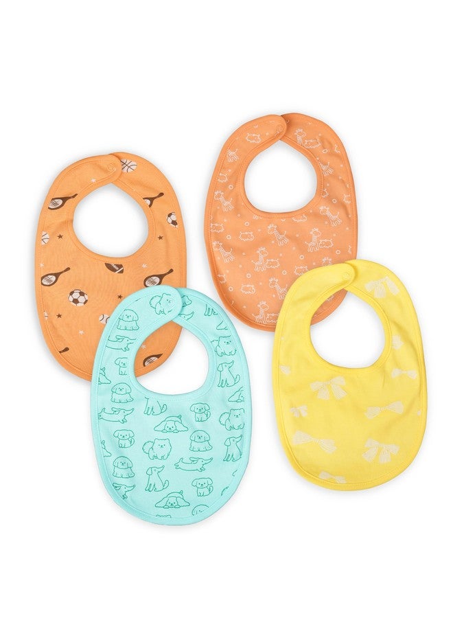 Kidbea Organic Cotton Baby Bib, Adjustable Snap Closure Soft Absorbent Feeding Bibs Apron for Newborns & Infants Child With Cute Prints | Reusable Baby Essential (Pack of 4) - Image 1