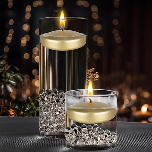 Mega Candles 4 pcs Unscented Gold Floating Candles, Hand Poured Wax Candle 3 Inch Diameter, Home Décor, Wedding Receptions, Centerpieces, Occasions, Events, Festivities, Meditations, Spas - Image 3
