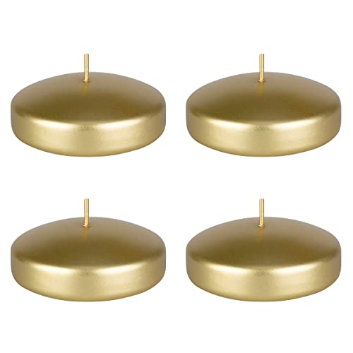 Mega Candles 4 pcs Unscented Gold Floating Candles, Hand Poured Wax Candle 3 Inch Diameter, Home Décor, Wedding Receptions, Centerpieces, Occasions, Events, Festivities, Meditations, Spas - Image 1