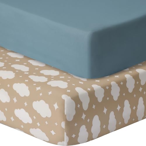 GUNTAIL Pack and Play Sheets Fitted 2 Pack Pack n Play Sheets for Graco Pack n Play Mattress Unisex Playard Sheets for Boys Girls Clouds Dark Green - Image 1