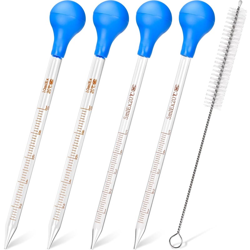 HOAOH 4 Pieces Glass Pipette 10ml 5ml Glass Graduated Pipettes Dropper with Big Rubber Cap Dropping Lab Pipette Transfer for Liquid Essential Oil - Image 1