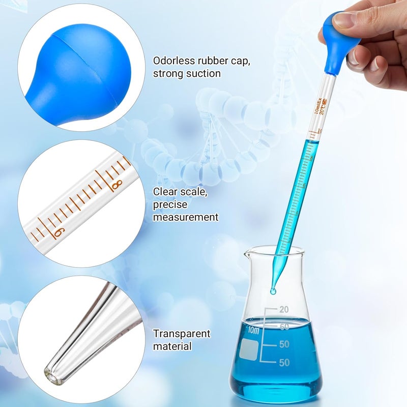 HOAOH 4 Pieces Glass Pipette 10ml 5ml Glass Graduated Pipettes Dropper with Big Rubber Cap Dropping Lab Pipette Transfer for Liquid Essential Oil - Image 4