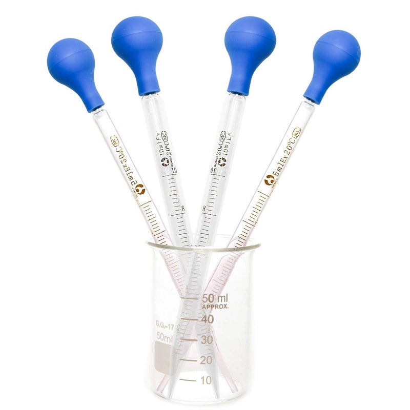 HOAOH 4 Pieces Glass Pipette 10ml 5ml Glass Graduated Pipettes Dropper with Big Rubber Cap Dropping Lab Pipette Transfer for Liquid Essential Oil - Image 5