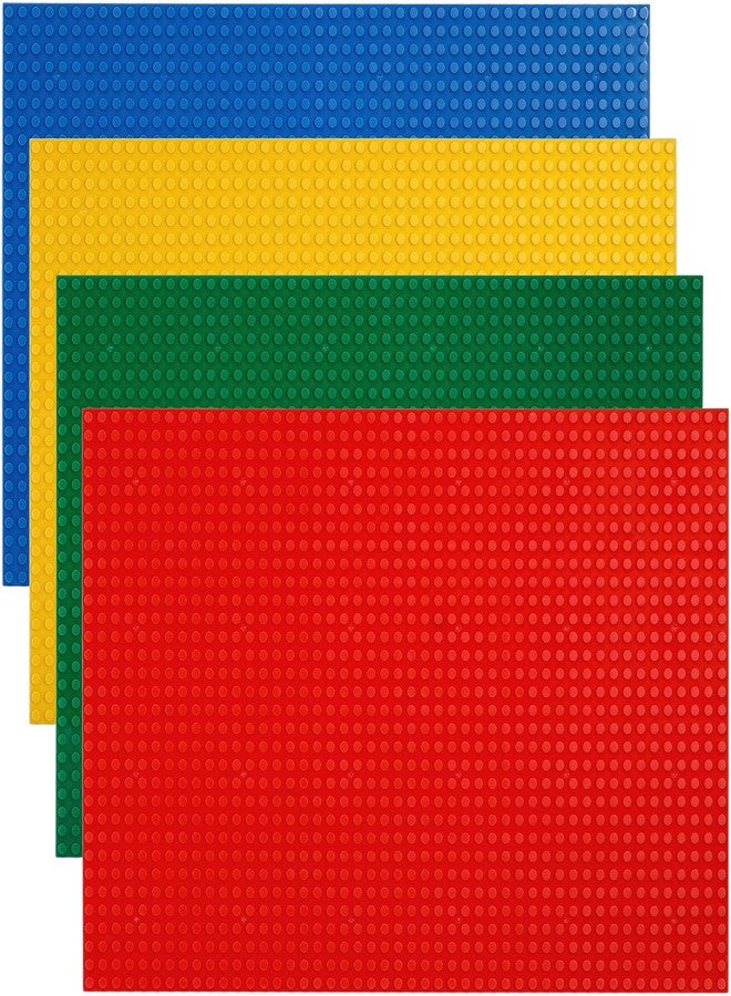ZENFUN 4 Pack Baseplates Building Plates for Building Bricks, 10'' x 15''/25.5x38 CM, Classic Building Baseplates Compatible with Major Brick Brands, Green Blue Red Yellow - Image 1