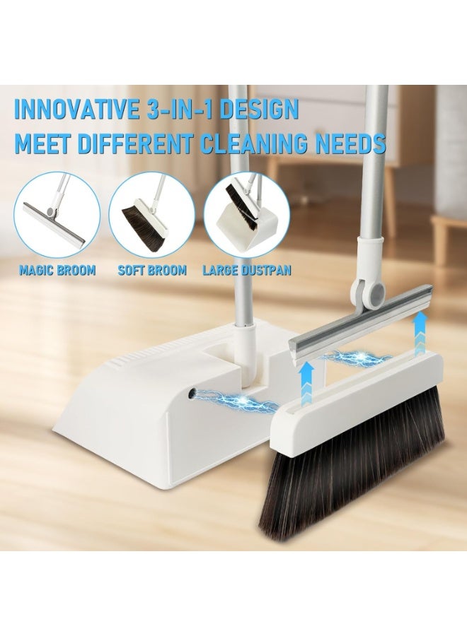 3-in-1 Magnetic Broom with Dustpan Combo Set, Broom and Dustpan Set with Silicone Broom, Upright Standing Dustpan Self-Cleaning Teeth for Home, Kitchen, Office, Hall Floor, Pet Hair - Image 3