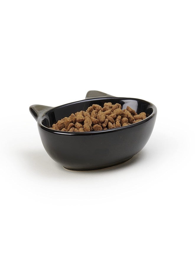 PetRageous 10011 Oval Frisky Kitty Stoneware Cat Bowl 5.5-Inch Wide and 1.5-Inch Tall Saucer with 5.3-Ounce Capacity and Dishwasher Safe is Great for Cats, Ceramic, Black - Image 4