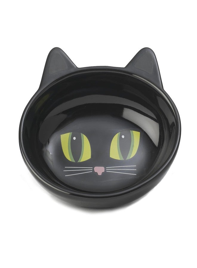 PetRageous 10011 Oval Frisky Kitty Stoneware Cat Bowl 5.5-Inch Wide and 1.5-Inch Tall Saucer with 5.3-Ounce Capacity and Dishwasher Safe is Great for Cats, Ceramic, Black - Image 1