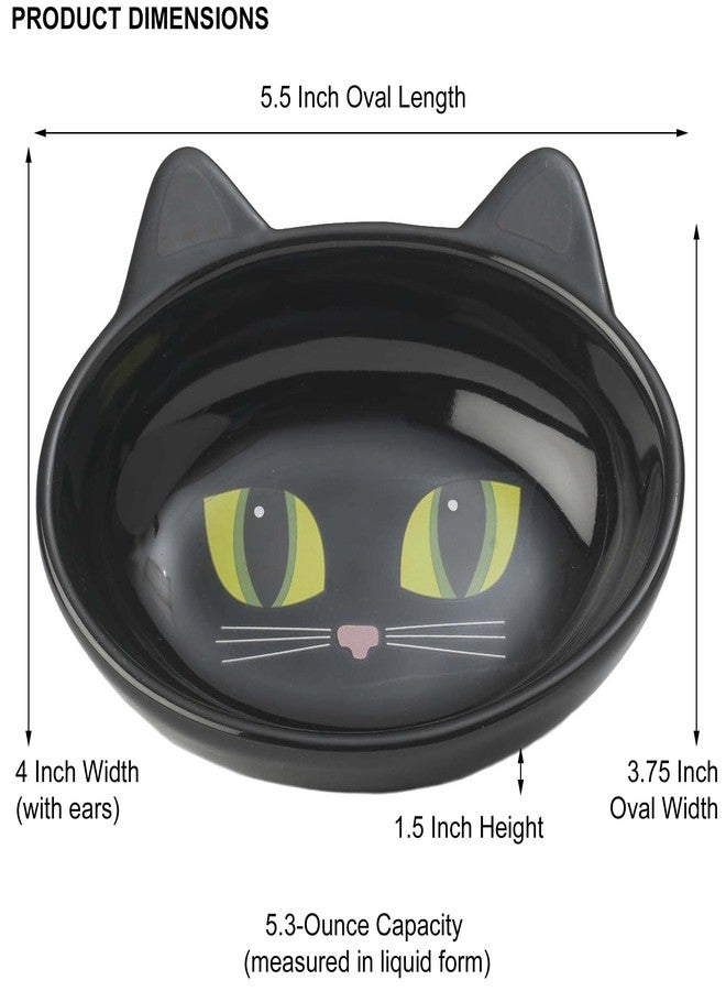 PetRageous 10011 Oval Frisky Kitty Stoneware Cat Bowl 5.5-Inch Wide and 1.5-Inch Tall Saucer with 5.3-Ounce Capacity and Dishwasher Safe is Great for Cats, Ceramic, Black - Image 2