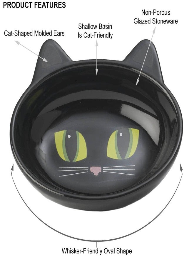 PetRageous 10011 Oval Frisky Kitty Stoneware Cat Bowl 5.5-Inch Wide and 1.5-Inch Tall Saucer with 5.3-Ounce Capacity and Dishwasher Safe is Great for Cats, Ceramic, Black - Image 3