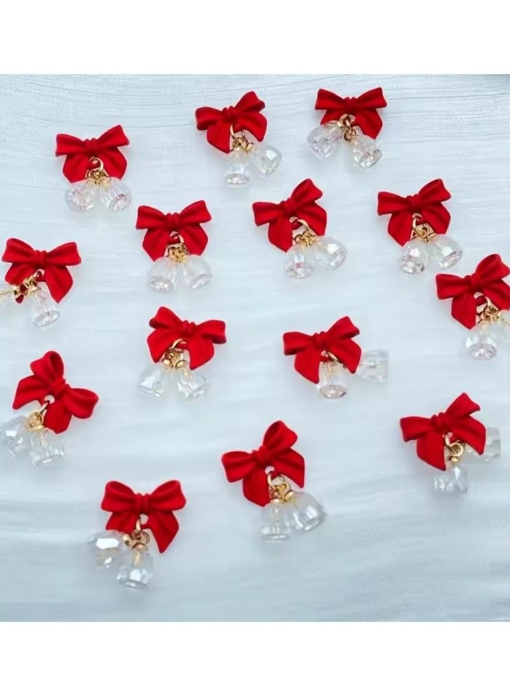 Goolsky 5pcs Festive Bell Red Bowknot Nail Art Charms New Year 2025 Luxury Crystal Aurora Bell Pendant Nail Decoration Parts - Image 1