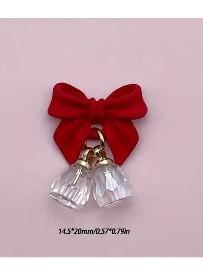 Goolsky 5pcs Festive Bell Red Bowknot Nail Art Charms New Year 2025 Luxury Crystal Aurora Bell Pendant Nail Decoration Parts - Image 3