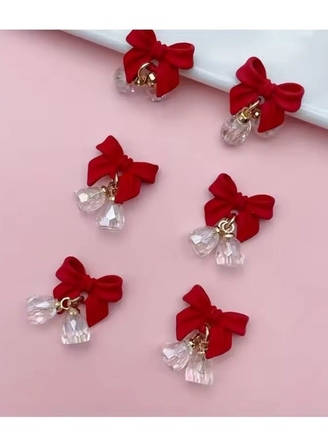 Goolsky 5pcs Festive Bell Red Bowknot Nail Art Charms New Year 2025 Luxury Crystal Aurora Bell Pendant Nail Decoration Parts - Image 4