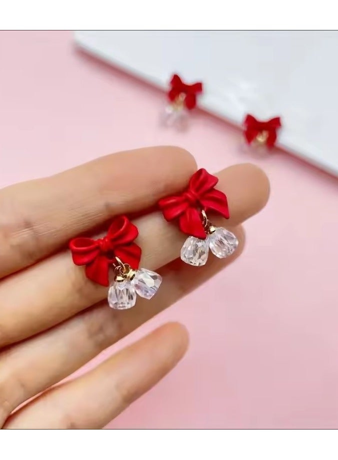 Goolsky 5pcs Festive Bell Red Bowknot Nail Art Charms New Year 2025 Luxury Crystal Aurora Bell Pendant Nail Decoration Parts - Image 5
