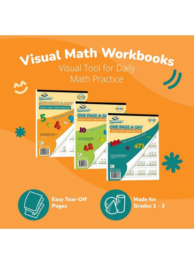 Channie's Channie’s One Page A Day Single, Double & Triple Digit Math Worksheets For Pre-K to 3rd Grade Kids, Addition & Subtraction Workbook, Easy Tear-Off Pages, 3 Pack for Daily Practice - Image 2