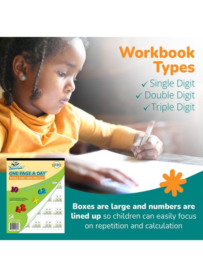 Channie's Channie’s One Page A Day Single, Double & Triple Digit Math Worksheets For Pre-K to 3rd Grade Kids, Addition & Subtraction Workbook, Easy Tear-Off Pages, 3 Pack for Daily Practice - Image 3