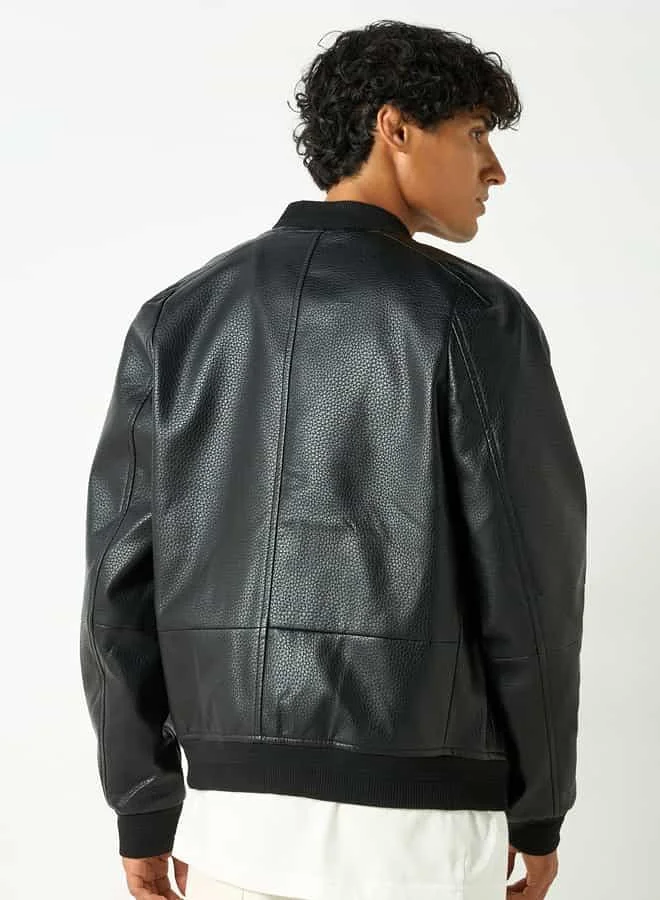 Lee Cooper Lee Cooper Textured Bomber Jacket with Zip Closure and Pockets