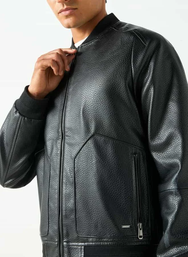 Lee Cooper Lee Cooper Textured Bomber Jacket with Zip Closure and Pockets
