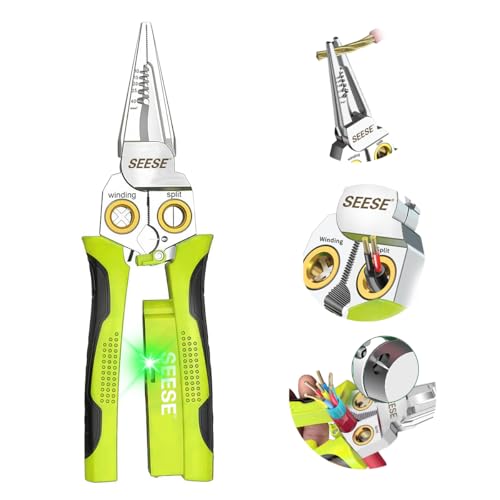 SEESE 8-in-1 Wire Stripper for Electrician: Needle Nose Pliers with Voltage Tester & Dual Alarms - Electrical Pliers for Cutting Wires, Pulling Wires and Crimp Wires - Image 1