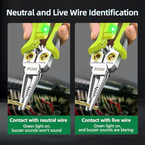 SEESE 8-in-1 Wire Stripper for Electrician: Needle Nose Pliers with Voltage Tester & Dual Alarms - Electrical Pliers for Cutting Wires, Pulling Wires and Crimp Wires - Image 5