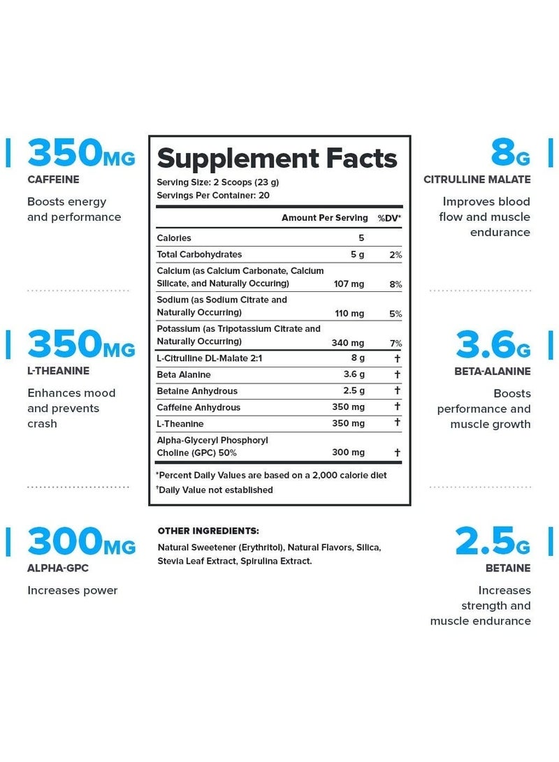 Legion Athletics Pulse Pre Workout Drink, Boosts Strength Endurance & Focus, with 8g of Citrulline Malate, 3.6 g of Beta-Alanine, 20 Servings /Net WT 480 grams / 16.9 Oz (1.05 Lbs)- Blue Raspberry Flavor - Image 2