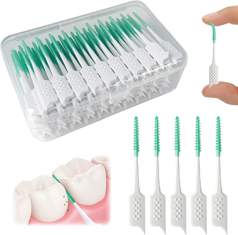 Street27 160 Pcs Interdental Manual Adult Brush Ultra Tight Bristles Tooth Flossing Head Oral Dental Hygiene Brush Tooth Pick Flosser Toothpick Sticks (Green, 160Pcs) - Image 1