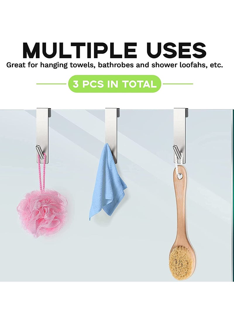 Barakah Shower Door Hooks Shower Towel Hangers Over Glass Door Shower Towel Rack Stainless Steel Towel Holder Towel Hanger Hooks for Bathroom Frameless Glass Shower Decor 3 Pieces 5.1 Inches (Silver) - Image 3