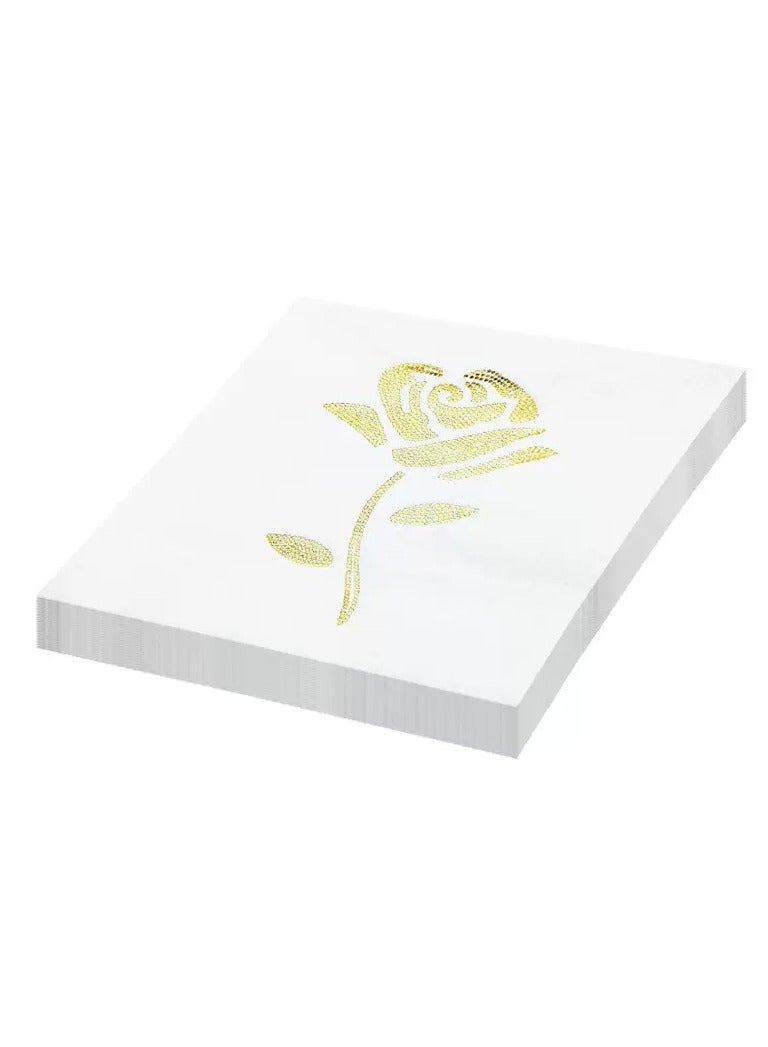 100 Pieces Golden Flower Disposable Napkins Fabric Like Dinner Paper - For Bathroom Hotel Wedding Western Party Table Decoration 25CM*25CM - Image 1