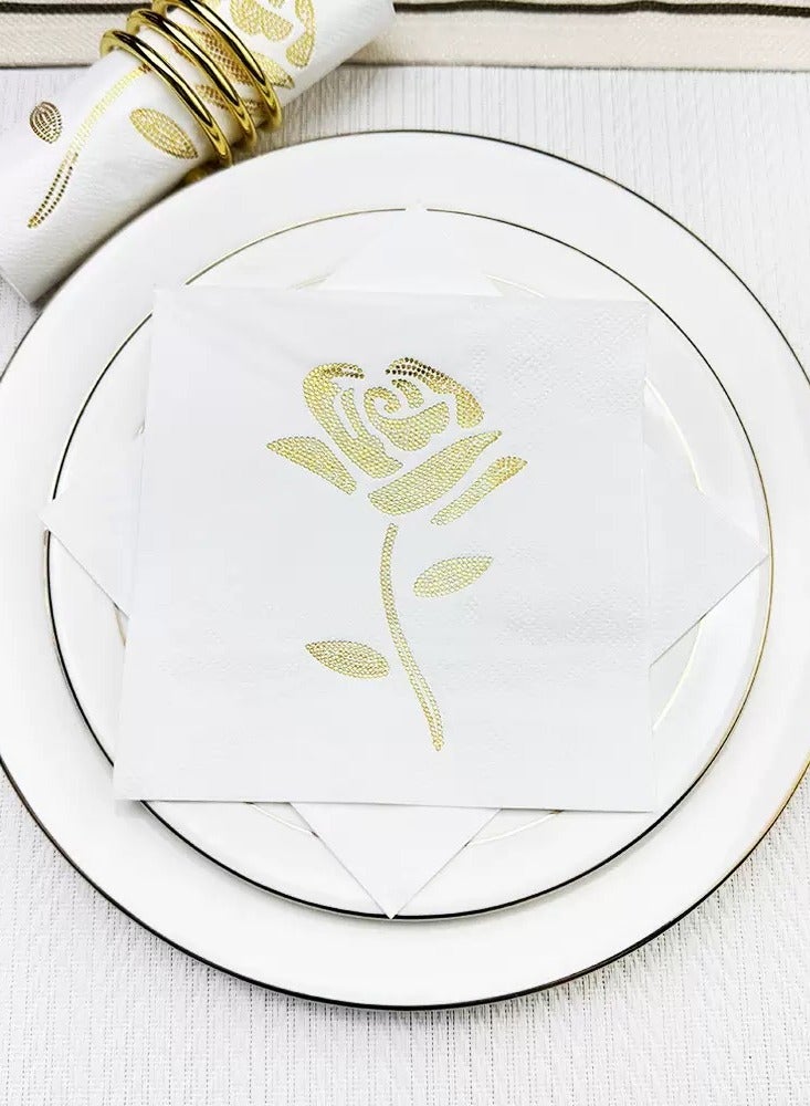 100 Pieces Golden Flower Disposable Napkins Fabric Like Dinner Paper - For Bathroom Hotel Wedding Western Party Table Decoration 25CM*25CM - Image 4