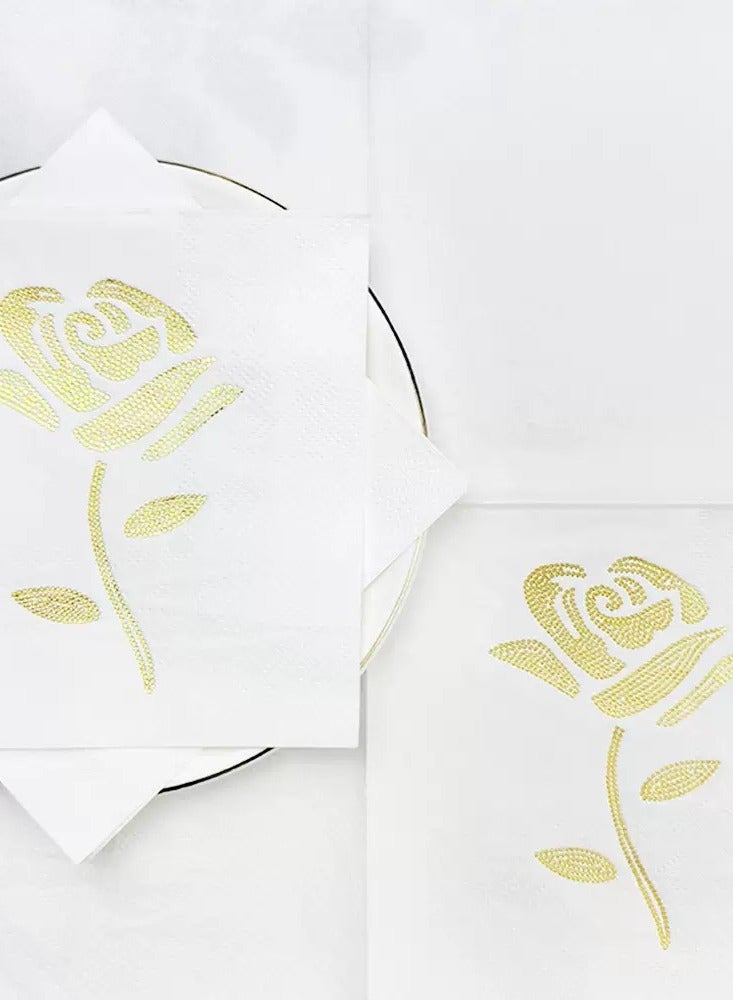100 Pieces Golden Flower Disposable Napkins Fabric Like Dinner Paper - For Bathroom Hotel Wedding Western Party Table Decoration 25CM*25CM - Image 5