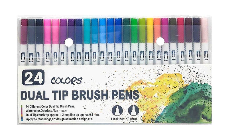 kreni enterprises Dual Tip brush Pens, Dual Art Marker Pen, For Drawing, sketching, Calligraphy, Coloring Book, journal art (24 Color) - Image 1