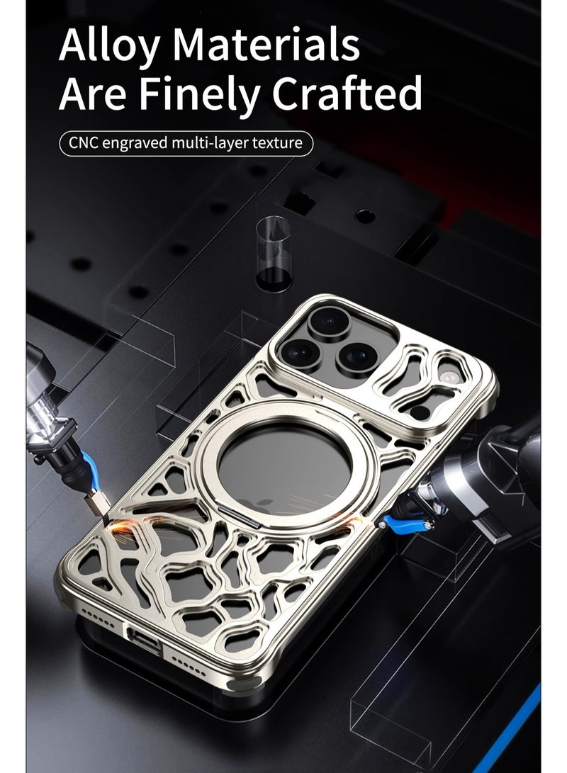 general case for iPhone 17 Pro Max, Skeletonised metal swivel stand case, Strong magnetic suction anti-slip 360° swivel MagSafe Compatible - Image 4