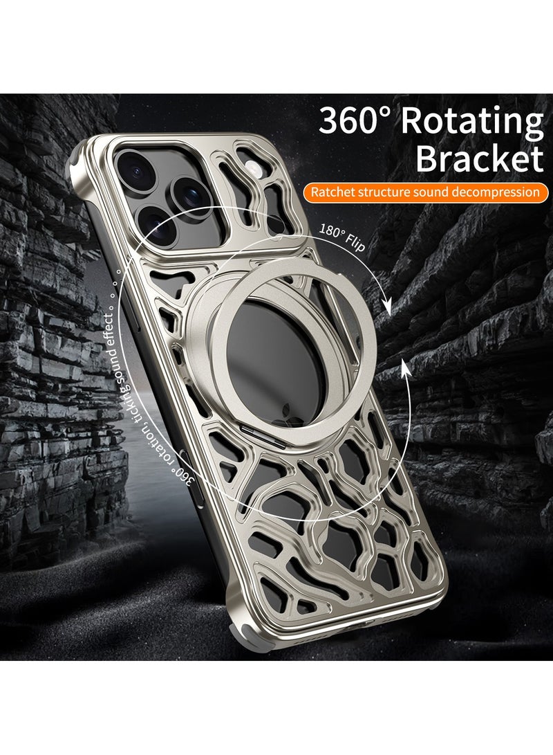 general case for iPhone 17 Pro Max, Skeletonised metal swivel stand case, Strong magnetic suction anti-slip 360° swivel MagSafe Compatible - Image 3