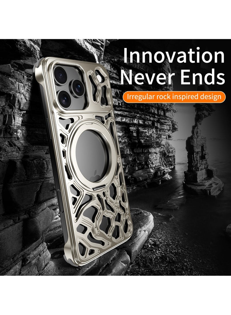 general case for iPhone 17 Pro Max, Skeletonised metal swivel stand case, Strong magnetic suction anti-slip 360° swivel MagSafe Compatible - Image 2