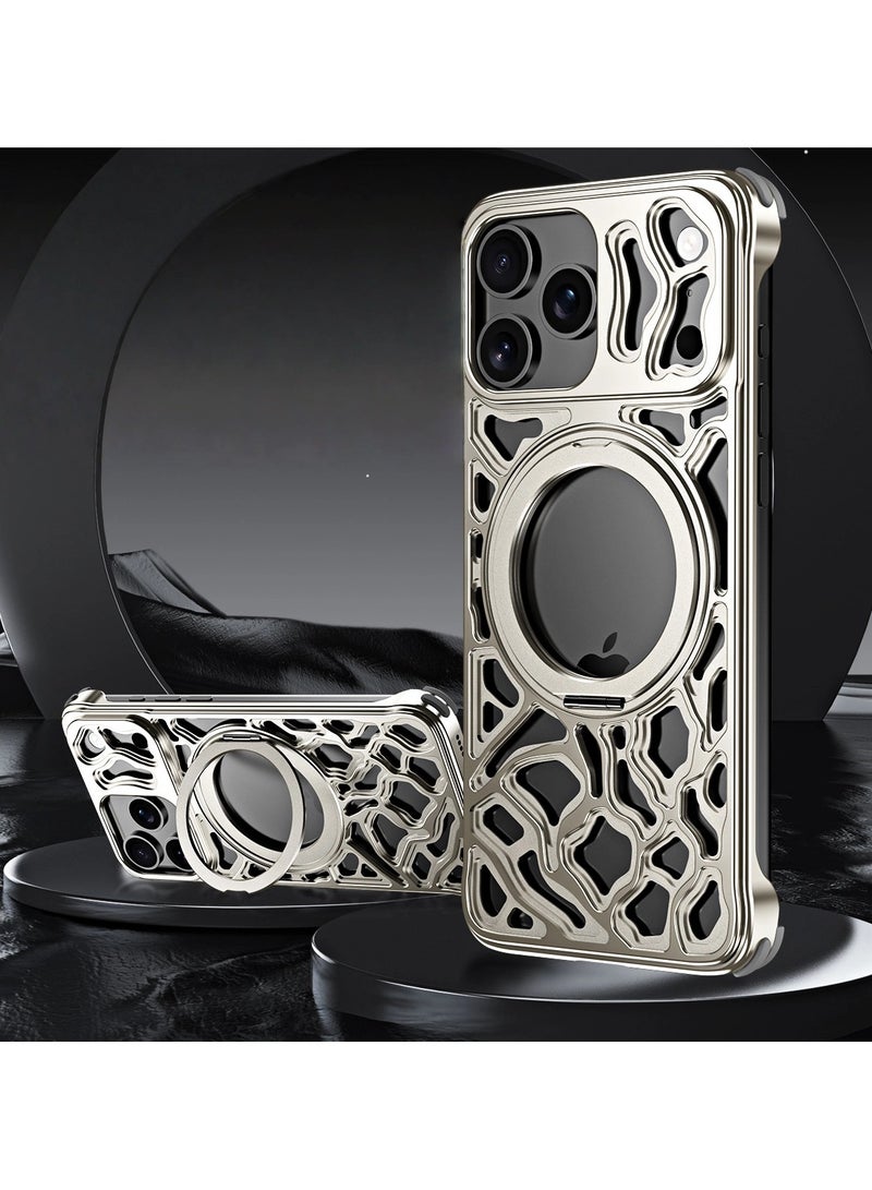general case for iPhone 17 Pro Max, Skeletonised metal swivel stand case, Strong magnetic suction anti-slip 360° swivel MagSafe Compatible - Image 1