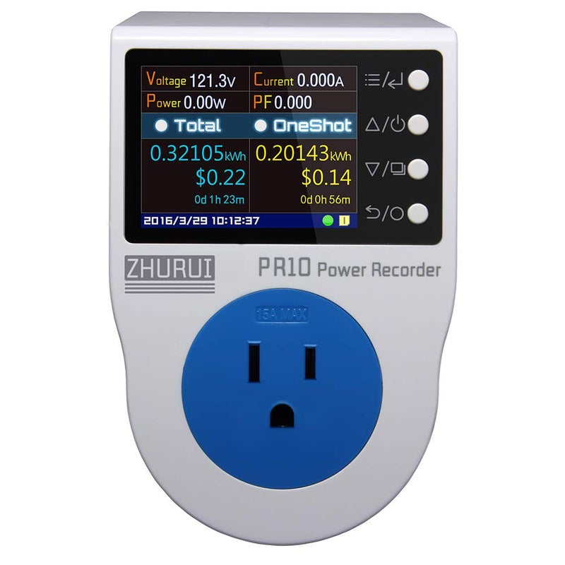 Zhurui عداد الطاقة PR10-E US15A / قابس قياس الطاقة المنزلية / مقياس واط / شاشة LCD ملونة TFT بحجم 2.4 بوصة / 0.5FS (جديد) - Image 1