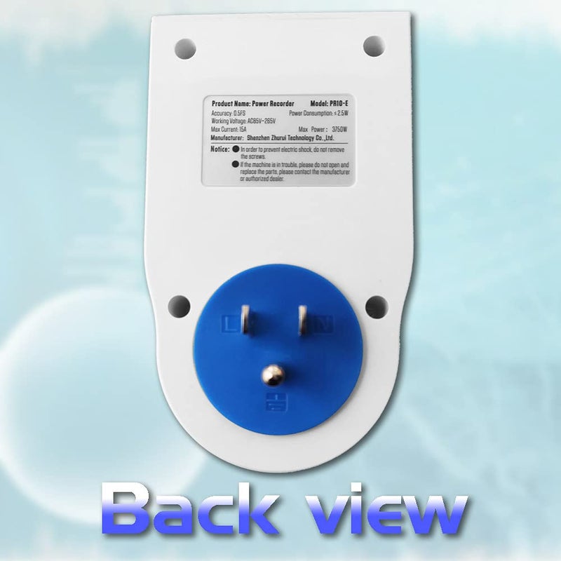 Zhurui عداد الطاقة PR10-E US15A / قابس قياس الطاقة المنزلية / مقياس واط / شاشة LCD ملونة TFT بحجم 2.4 بوصة / 0.5FS (جديد) - Image 4