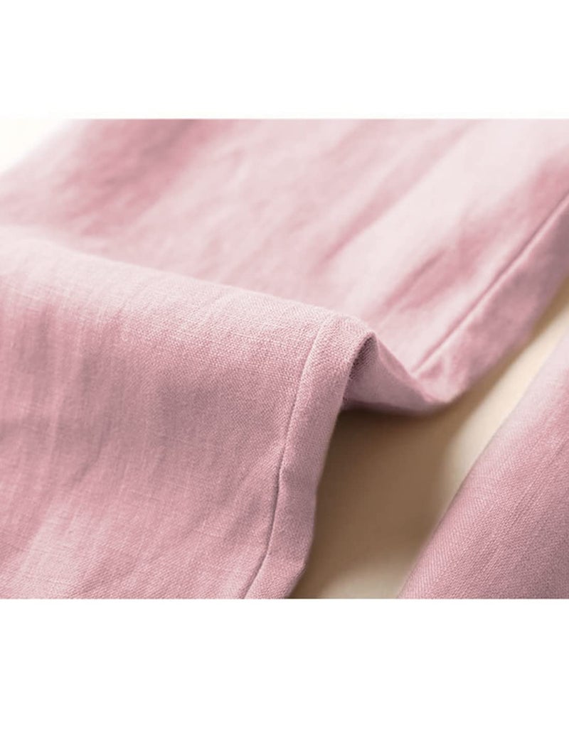 Tanming Linen Pants for Women Summer Casual High Waisted Drawstring White Beach Pant (Pink, S) - Image 2