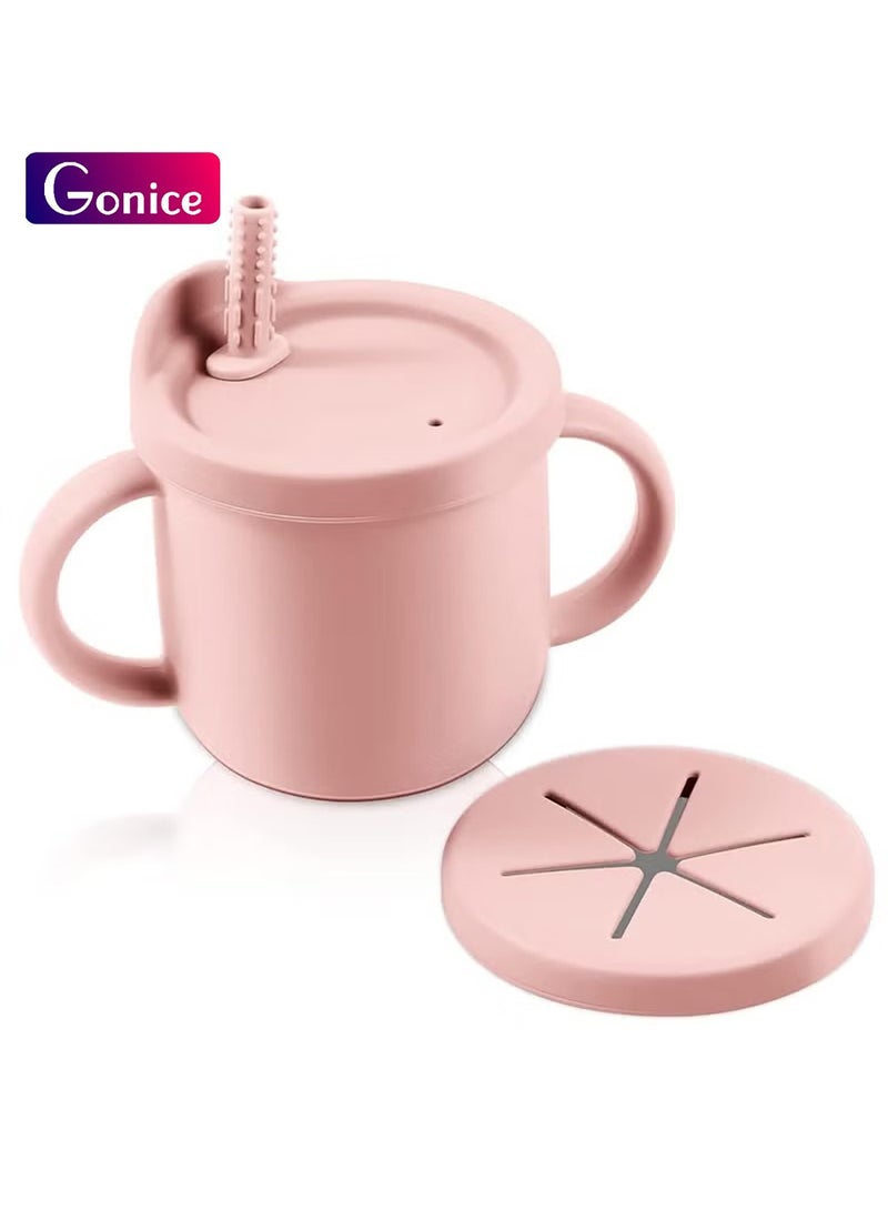 Gonice Silicone Sippy Cups for Baby, Toddlers Sippy Cup & Snack Container 2-in-1, Spill Proof Baby Straw Cup for Baby 6 Months+ with 2 Handles 9 OZ - Image 1