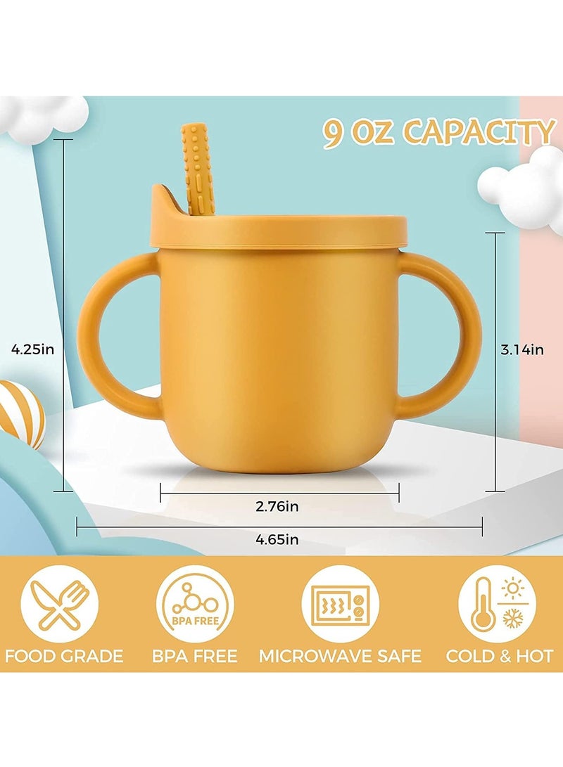 Gonice Silicone Sippy Cups for Baby, Toddlers Sippy Cup & Snack Container 2-in-1, Spill Proof Baby Straw Cup for Baby 6 Months+ with 2 Handles 9 OZ - Image 2