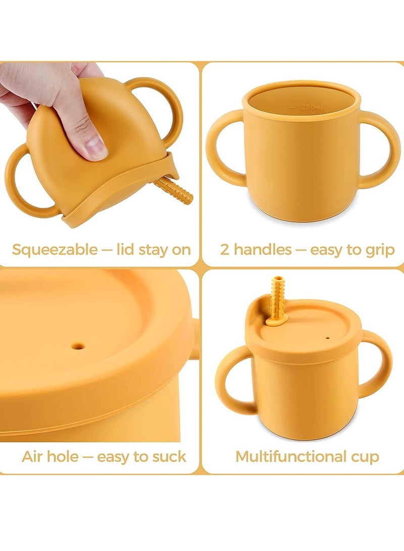 Gonice Silicone Sippy Cups for Baby, Toddlers Sippy Cup & Snack Container 2-in-1, Spill Proof Baby Straw Cup for Baby 6 Months+ with 2 Handles 9 OZ - Image 5