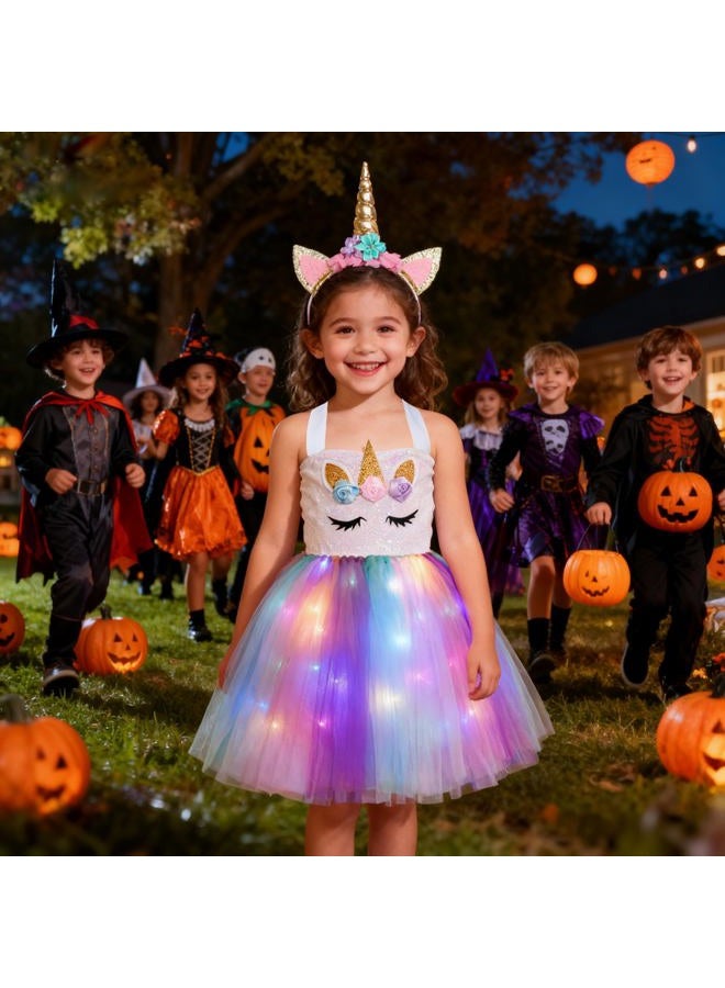 Davsolly Unicorn Costume for Girls Led Light Up Unicorn Princess Tutu Outfit for Halloween Dress Up Birthday Christmas Gifts - Image 5