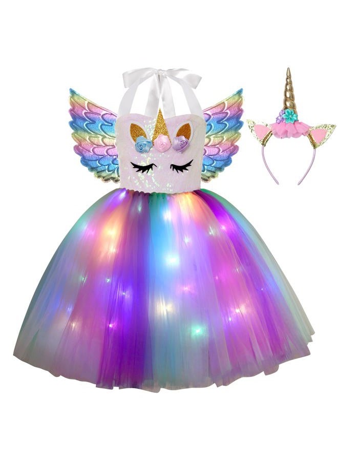 Davsolly Unicorn Costume for Girls Led Light Up Unicorn Princess Tutu Outfit for Halloween Dress Up Birthday Christmas Gifts - Image 1
